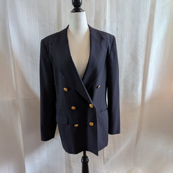 Talbots Vintage 100% Pure Wool Navy Double Breasted Blazer gold buttons Size 12 - Picture 1 of 15
